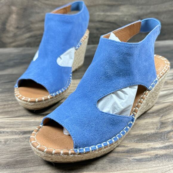 NIB Gentle Souls Cody 8M Blue Suede Slingback Espadrille Wedge Sandals - Picture 3 of 11